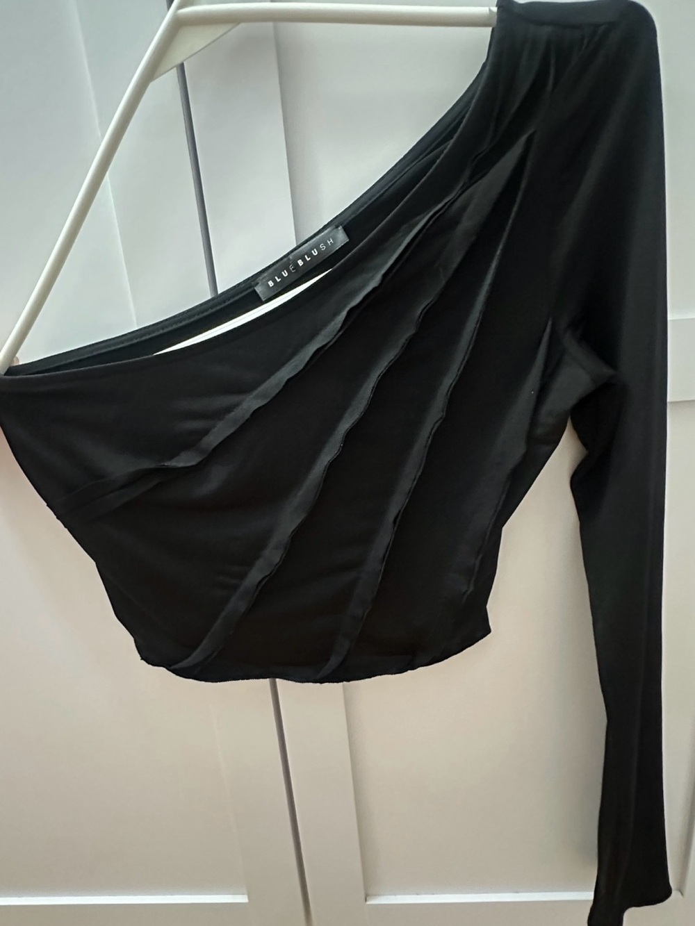Blue Blush Black One-Shoulder Draped Crop Top